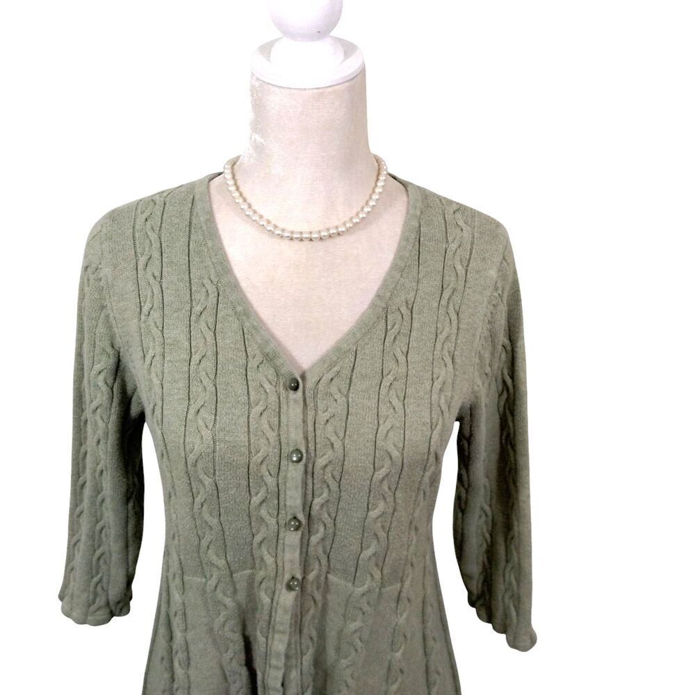Croft & Barrow Womens Large Cardigan Sweater Green 1/4 Button V Neck 3/4 Sleeve - Picture 3 of 9